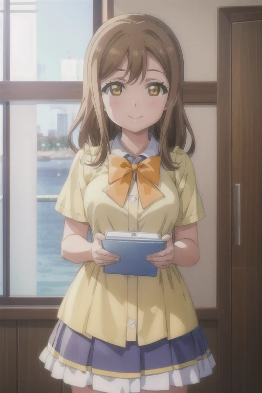 (((pixel-perfect, detail-perfect))), solo, 1girl, hanamaru kunikida, uranohoshi , bowtie, looking at viewer, smile、スカートまくりあげ