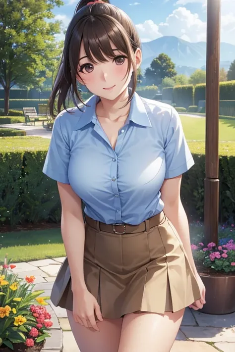 anegasaki nene、Shiny brown hair, short hair, (Beautiful brown eyes、Sparkling eyes, Fine grain)、smile、Ultra-detailed eyes、Very detailed顔, Very detailed目,Cowboy Shot、



Girl In The Garden,Feel the summer sunshine,Ponytail and mini skirt,Standing with legs a...