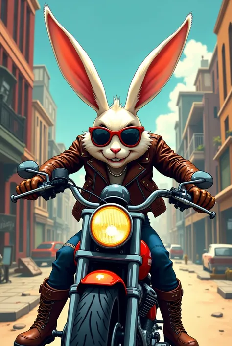 Imagine Longlegs Rabbit, biker, style sticker.
animated cartoon 
