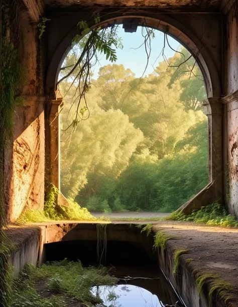 a decrepit abandoned mine, dilapidated old mine, rusting machinery, crumbling concrete walls, dusty abandoned environment, cobwe...