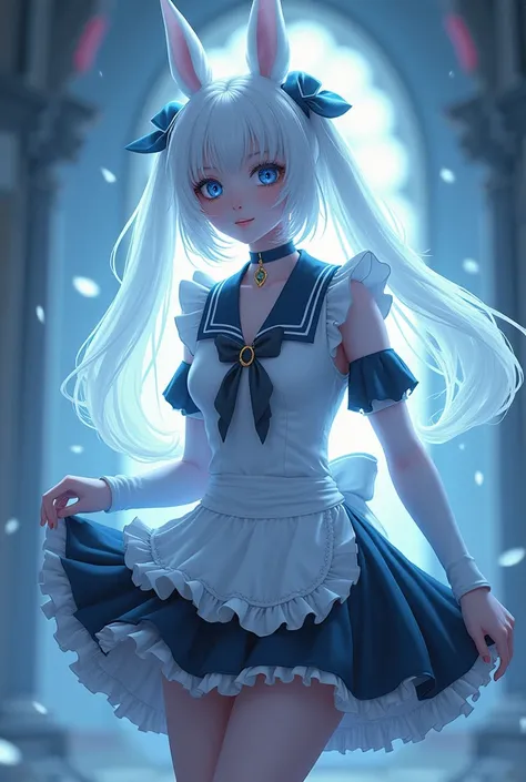 fantasy, Invalid、White、emit a magical light, First-person perspective, Super Detail, Attention to detail, high quality, 8K，Sailor Moon Moon Hare，White hair，Gothic maid outfit