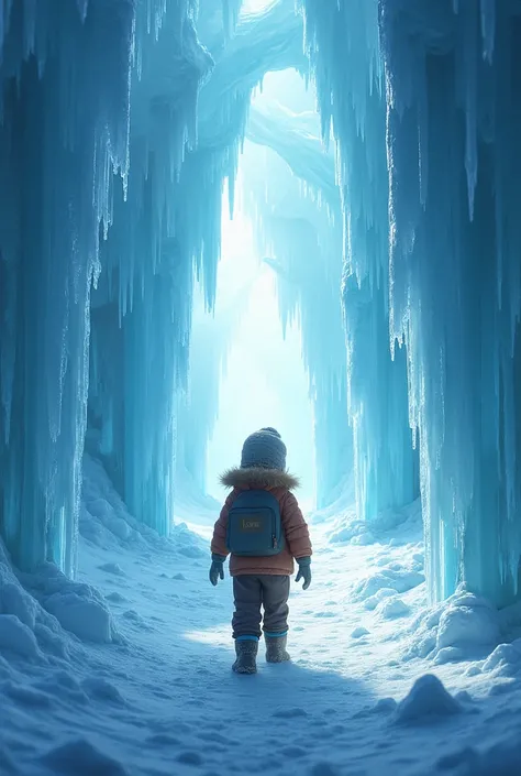 A boy in the ice castle 