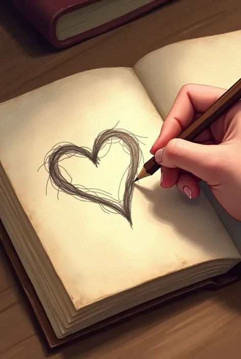 Drawing a heart in a notebook