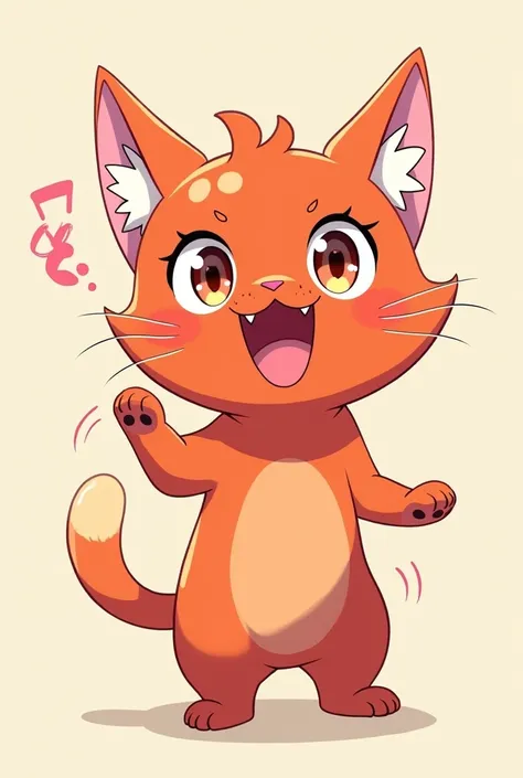 The red singing cat, please make it brighter, it&#39;s good, this time the right ear is slightly missing、Make it look like an anime character, make it walk on two legs, make it more red and white on the inside