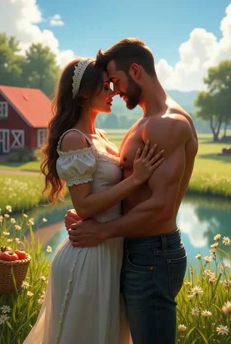 magnificent body, A luscious milkmaid has fun with her boyfriend on a farm. Adult