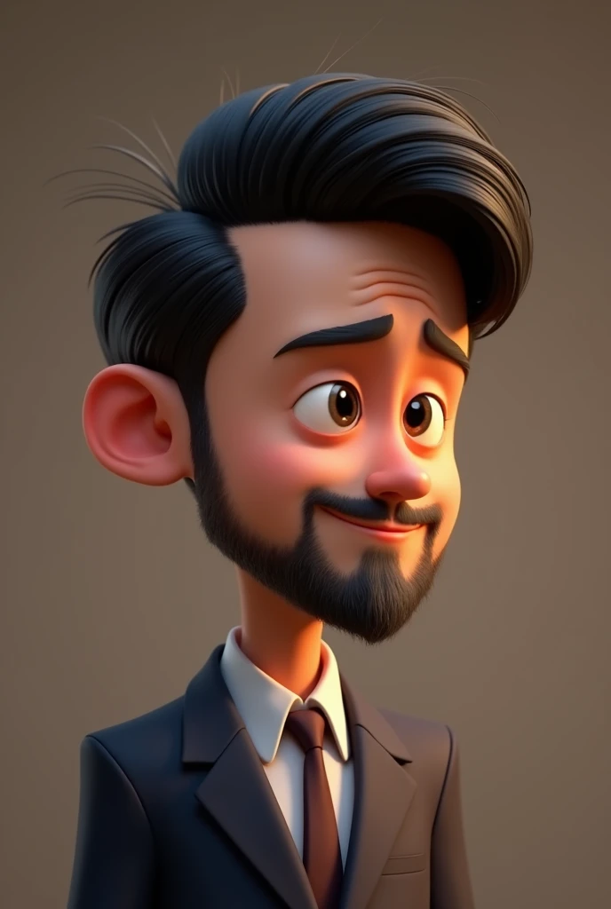 Cartoon character of a man with black hair, barba, formal suit, repeat the drawing in the other images with different reactions, Sad reaction, thoughtful reaction, happy reaction, white skin color, animation character, pixar, Disney, stylized character, an...