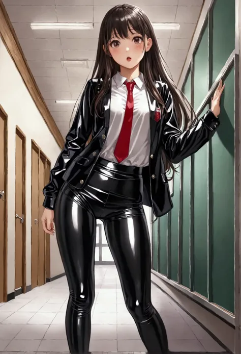 School girl in latex leggings 