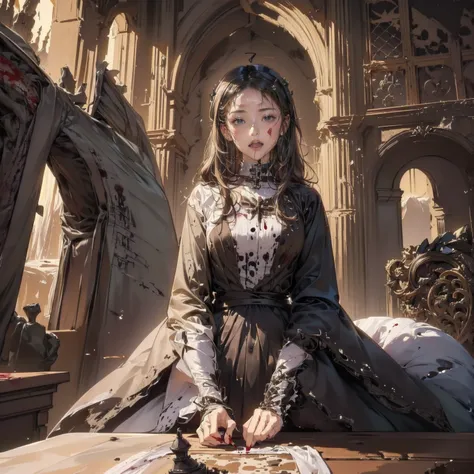 gothic architecture、western architecture、fantasy world、,victorian cities, skeleton gas light,absurd, high resolution、 ((tabletop...