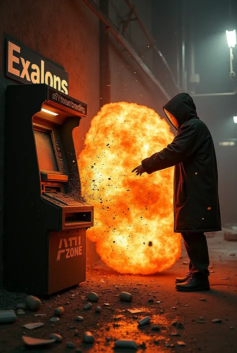 A c4 blowing up an ATM with the word east zone written on it
