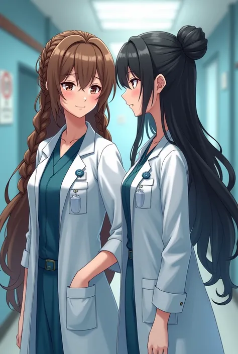 Arin Dressed up in a vets suit and long cocoa black hair and braids ,Micha dressed in a vets coat and with long black hair tied in a Japanese knot