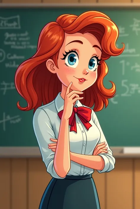 cartoon red haired teacher thinking 