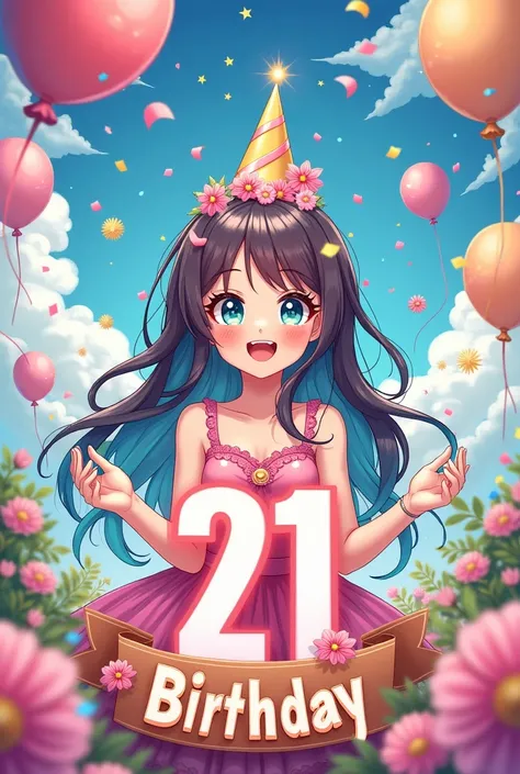 My friends birthday is in 21 days make a anime picture to wish her birthday 