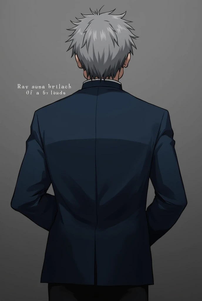 (Raw work,Better Quality:1.1), 1boy alone, One boy, alone, short hair, Black color uniform, Gray Hair, go, Neutral lighting, Tension Scene, Arrest of a bystander, Blue jacket