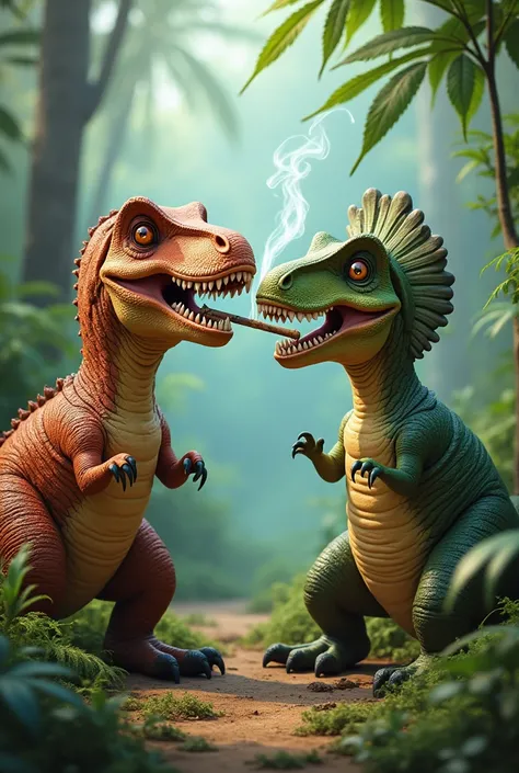 2 dinosaur smoking weed together  hd image  funny art 