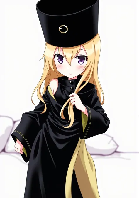 Maetel from Galaxy Express 999 standing in a bedroom, wearing only a long black coat, holding it open to expose her naked body, NSFW