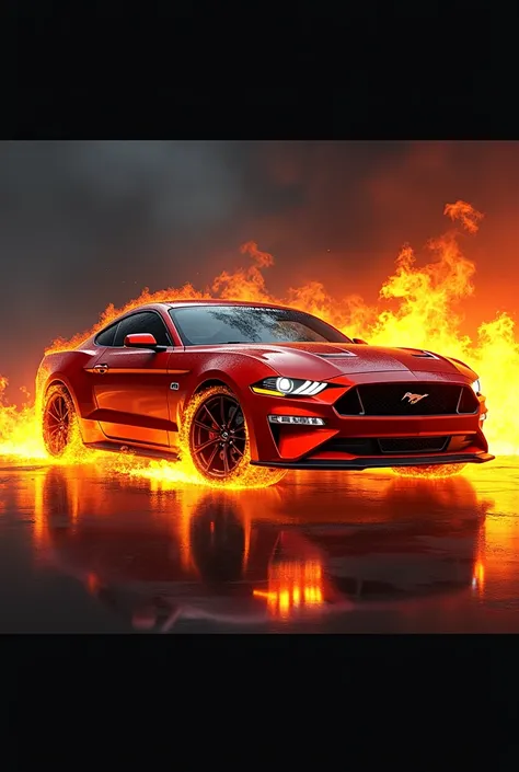 I want a image Ford Mustang with fire