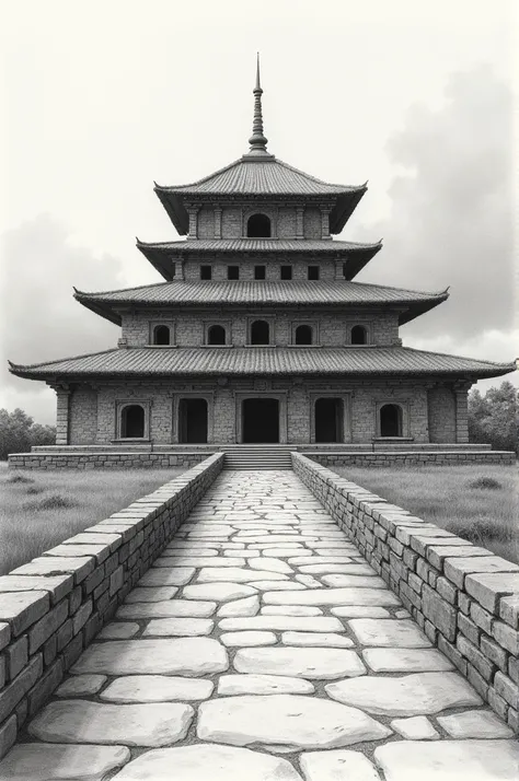 Drawing of the house of the chosen ones aclawasi (Peru) in its current state, with a vanishing point