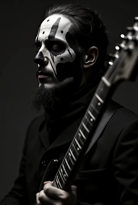 a close up of a person with a guitar in a dark room, black metal style, black metal aesthetics, black metal, metalhead, felix englund style, black metal rococo, just art for dark metal music, with black metal face paint, beastman concept, heavy metal art s...