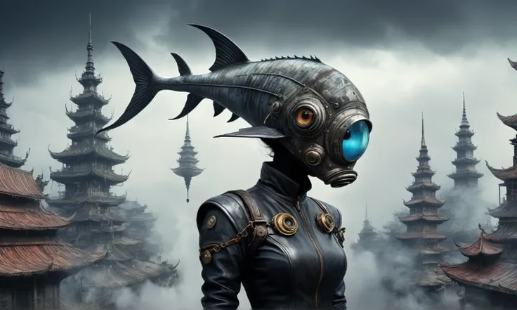 fish eyes, A Modern flat toon Crazy whit a Big ONE a Only Eye Robot USSR , and helmet Style, tongs in hands,  pinhead, camouflage Rusty, Ambient in a meteorite ,graphite old witch after a psychiatric clinic,winter,intricate landscape,slate grey atmosphere,...