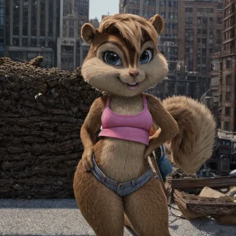 score_9, score_8_up, score_7, score_6, new york city, brittany miller, chipmunk, furry, short ears, pink tank top, jean shorts, ...