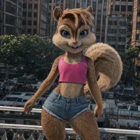 score_9, score_8_up, score_7, score_6, new york city, brittany miller, chipmunk, furry, short ears, pink tank top, jean jacket, ...