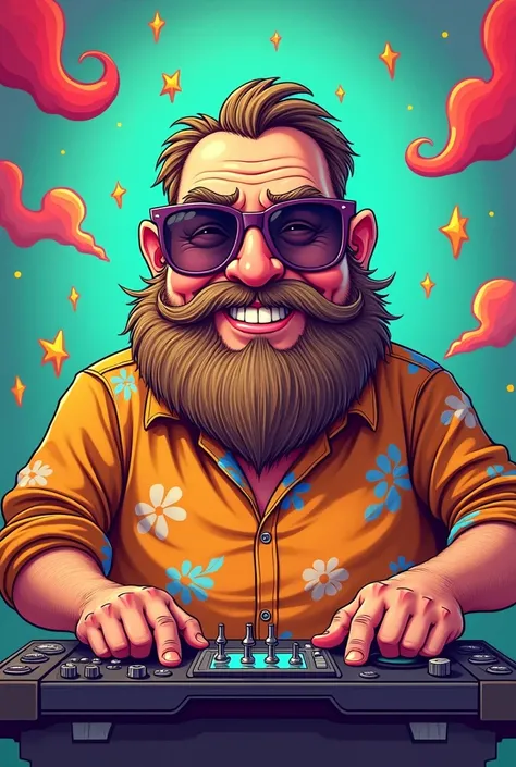 Cartoon of a fat, bearded guy with DJ glasses