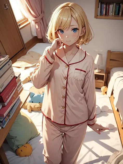 blonde, short pajamas, room