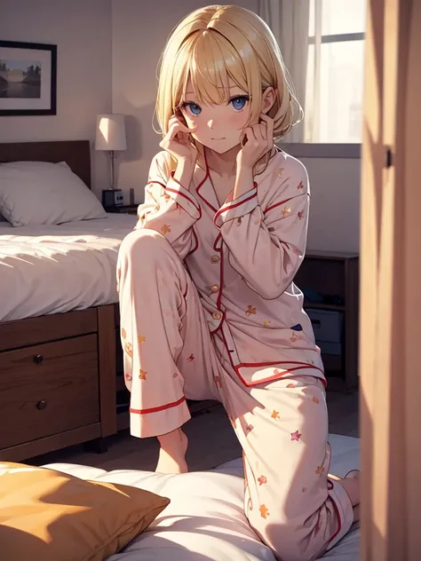 blonde, short pajamas, Room