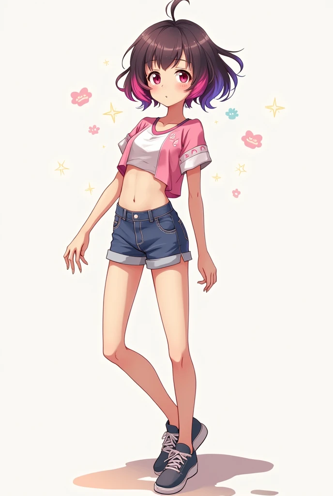 Anime girl in shorts and a very short top 

