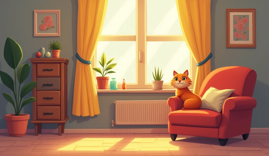 image of a cat hiding in a living room cartoon