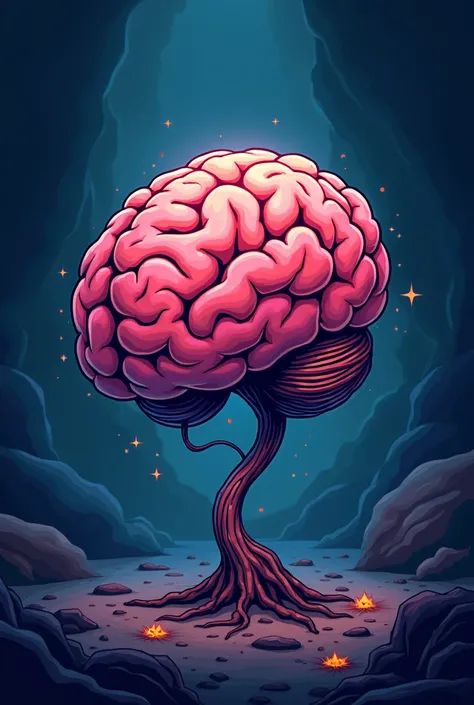 I want an image of a cartoon style brain with a dark background( nice and lively brain)