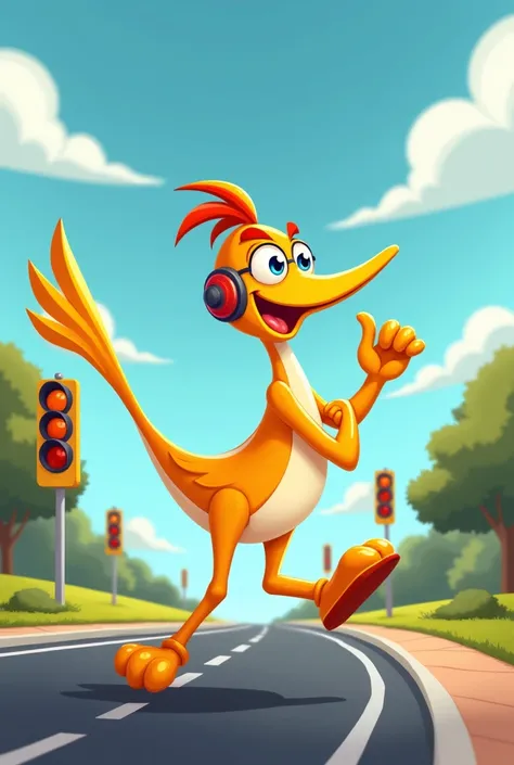 Mascot for a driving school named Ativa, a yellow roadrunner 


