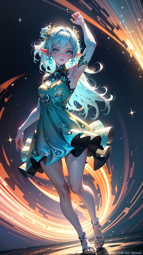 1girl,Wearing a dress，Fantasy dresses，complex dress，dynamicposes，In a mysterious underwater space，Colorful world，jelly fish，The fish，Magical aquatic creatures，with light glowing，
Detaile eyes, detailed face, detailed hands, elf woman, full body
absurderes,...