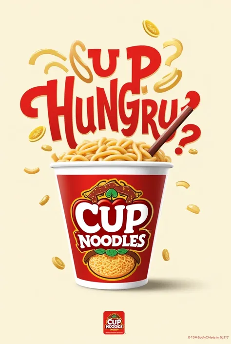 Create Typography Art Poster of CUP NOODLES with text "Hungry?"