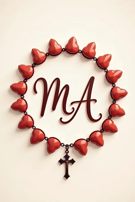 A logo with the initials Maluson and a rosary of 50 heart-shaped beads 