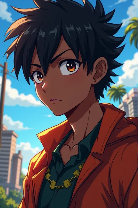 An anime character who is dark-skinned