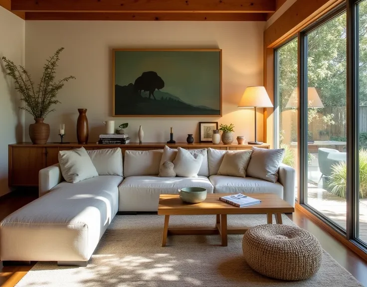 Lucie Rie Ceramics Collection in displayed in Topanga California Cabin Mid-centrury fresh but Cozy