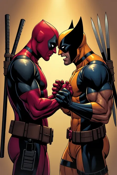 deadpool and wolverine rubbing their penises together and cumming