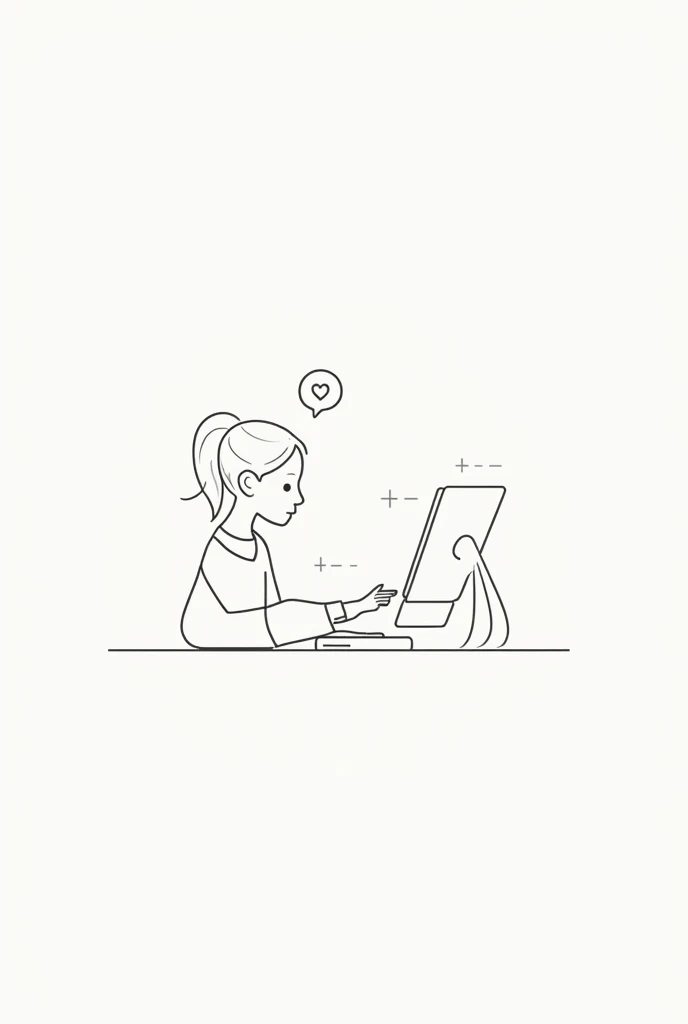 A woman draws in a simple way with a minimalist approach and white background, but divided into parts, to then use it as a vector, logging into a computer with MFA windows