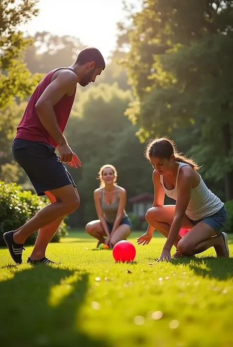 adults playing games in the garden while enjoying the sunshine