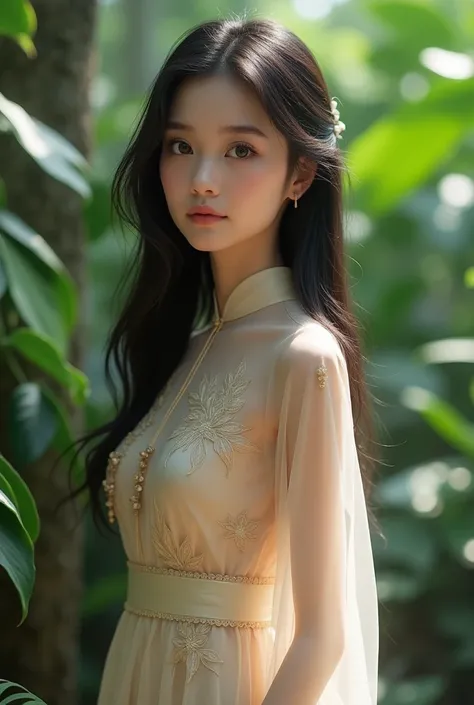 A Vietnamese student wearing a super thin ao dai 