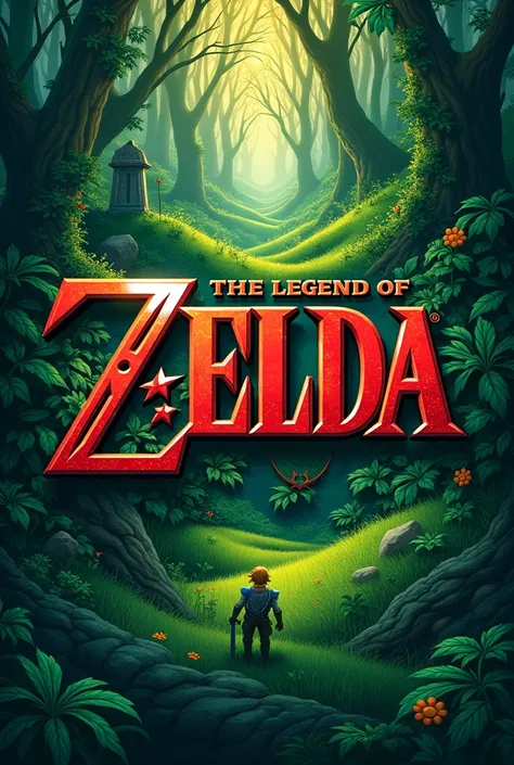 Typography Poster design, text "The Legend of Zelda", The Legend of Zelda style, game poster theme, grass, masterpiece, best quality, ultra-detailed, intricate, vivid colors