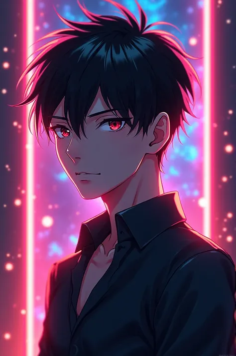 Anime pic for men in which have lighting background and name with coloured lighting border. "Karan"