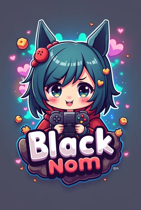 Kawaii logo for a video game channel that has the word "BlackNom"