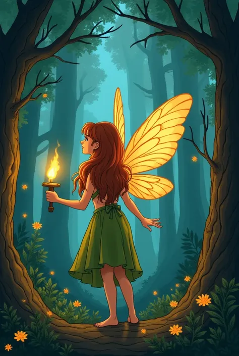 illustration of fairy in the forest holding a candle