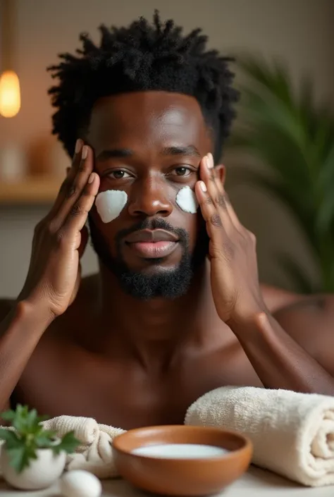 Image of black man having facial skin cleansing 