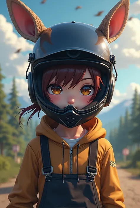 deer anime motobike helmet and listening to music hiphop style