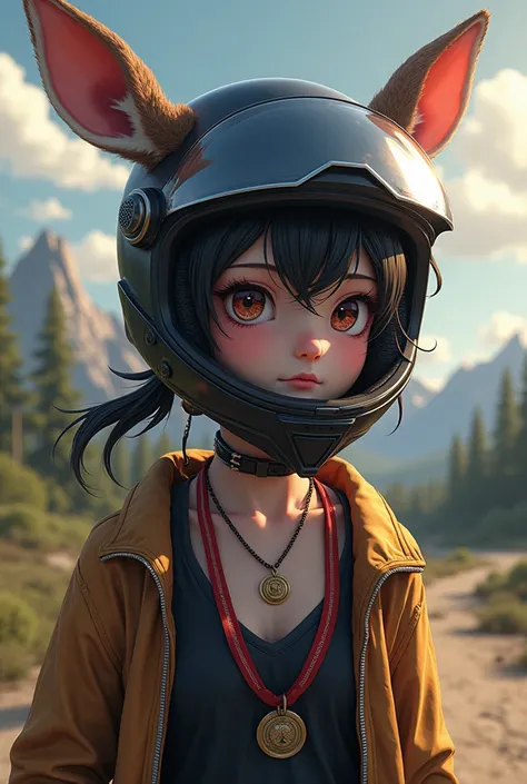 deer anime hard motobike helmet and listening to music hiphop style