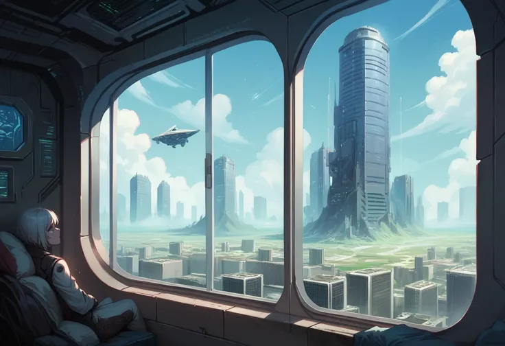  (scenery spaceship window, futuristic city, detailed)