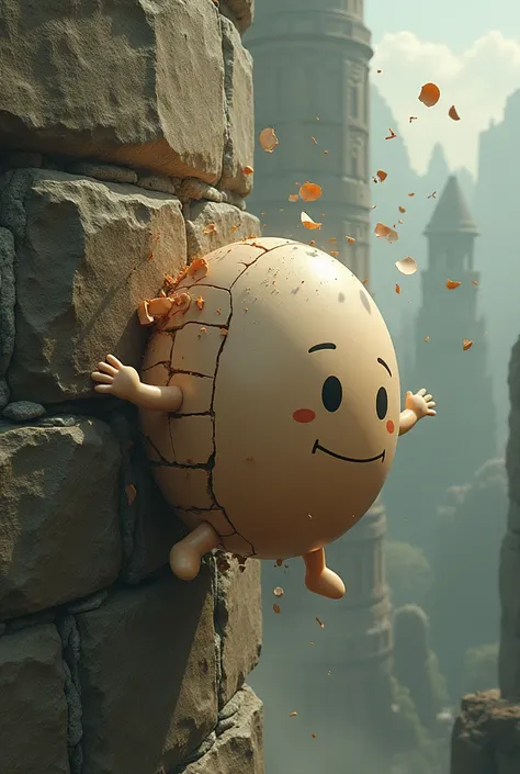 Humpty Dumpty falling from wall and turn into pieces while touch the ground